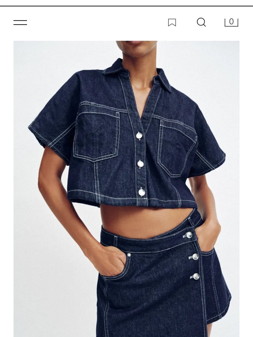 Zara Dark Blue Denim Button-Front Top